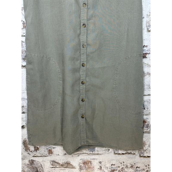 Adrienne Vittadini 100% linen button down sleeveless dress olive green size M - Picture 6 of 11